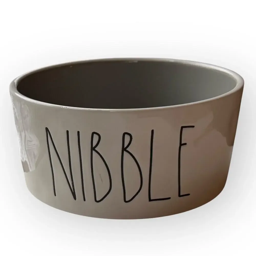 Rae Dunn Nibble White with Black Writing Durable Ceramic Pet Food Water Bowl